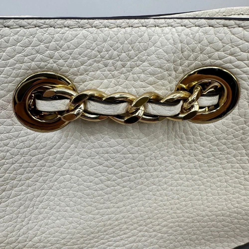 Michael Kors White Leather Drawstring‎ Bucket Bag Gold Chain Shoulder Strap